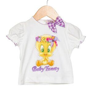 Perfect For Twins Girls! Monnalisa Embellished Tweety Bird Top w/ Tags Size: 3M